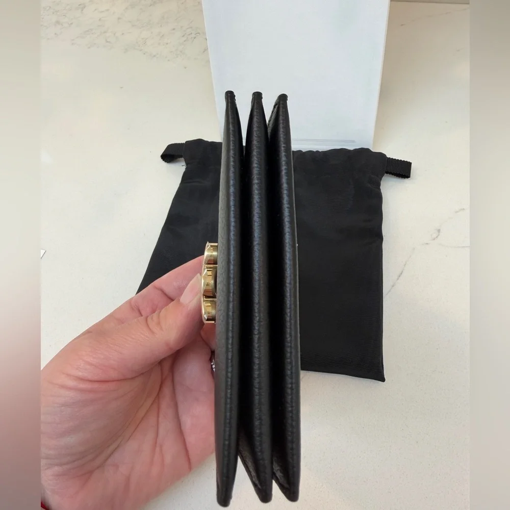 Brand New CELINE Accordion Nino Card Holder with Black Leather Gold Hardware